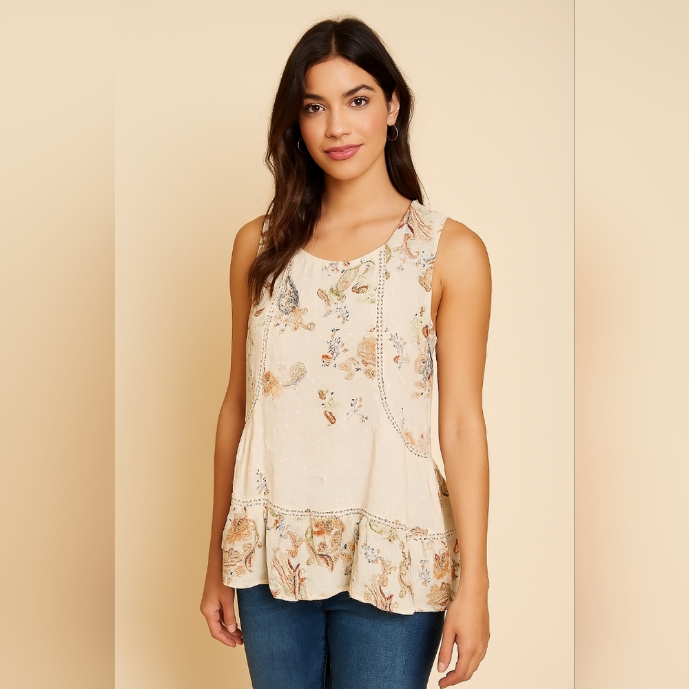 New Directions Nwt Womens Size MP Hot Tropics Boho Flowy Floral Fairy Top